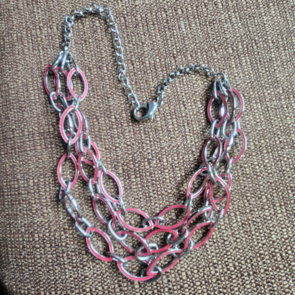 3-Strand Silver/Pink Necklace